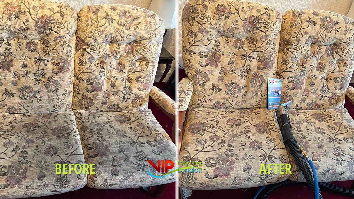 Before / After Cleaning heavily soiled chair upholstery.