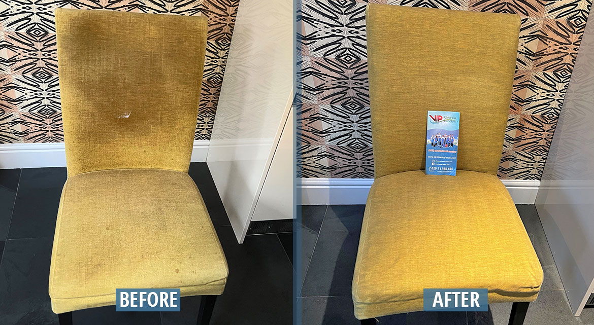 Before and After Upholstery cleaning the chairs in the pub